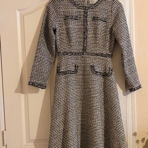 Dainty Jewells Black and White Tweed Long Sleeve Fit-and-Flare Dress